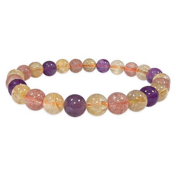 Amethyst, Rutilated Quartz, Strawberry Quartz Bracelet