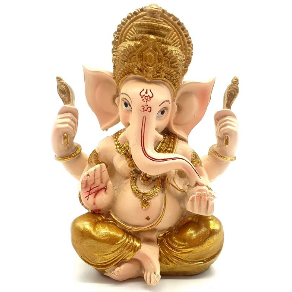Ganesh Statue Resin Beige/Gold 14cm
